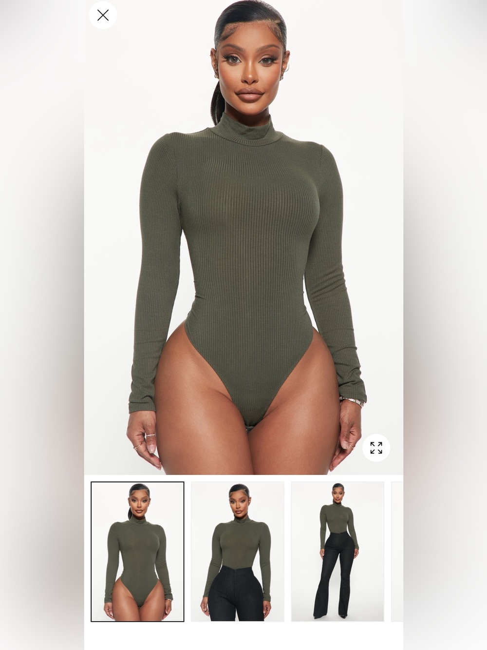 2/75$🔥Ribbed Mock Neck Long-Sleeve Bodysuit - Olive